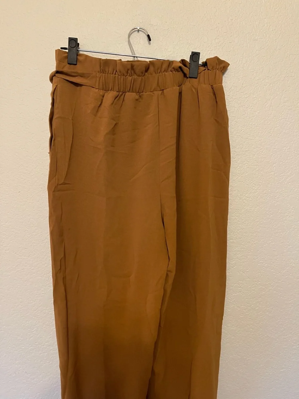 NWT Cupshe Brown Elastic Pants Side Bow-Knot Tie Tapered Legs Size Large
